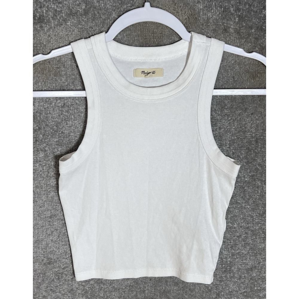 Madewell Supima Cotton Ribbed Crop Tank Top Womens Sz XS White Stretch Pullover